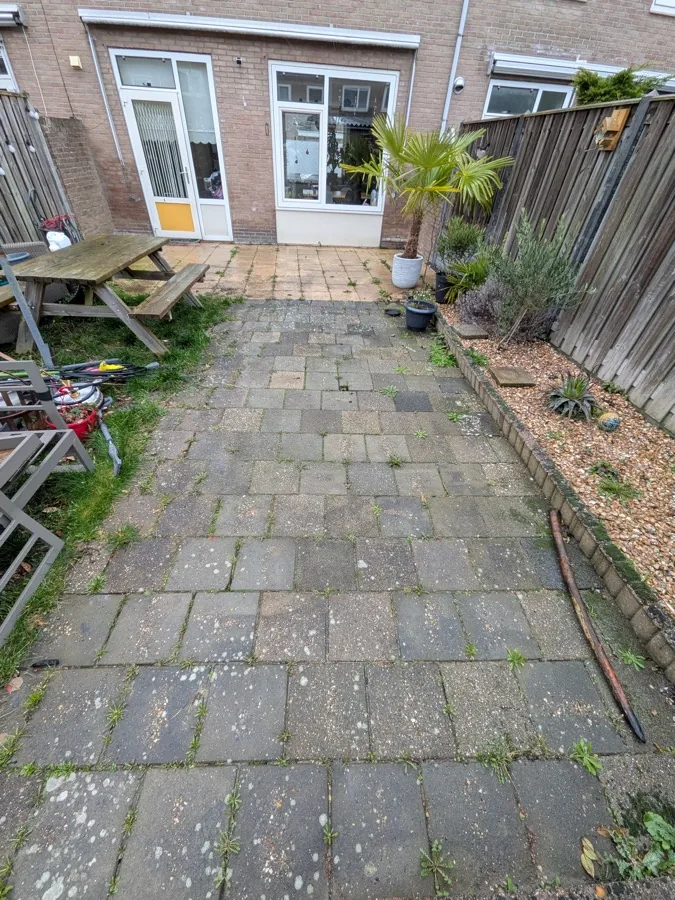 Terras reiniging hogedruk – voor en na na